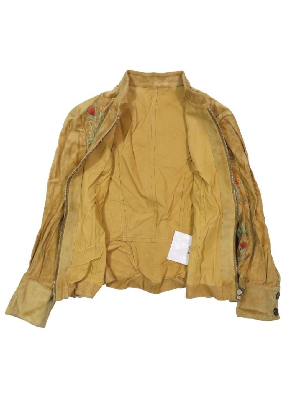 Dior Suede Cowhide Cow Leather Jacket Floral Patch 40 Beige - Picture 2 of 8